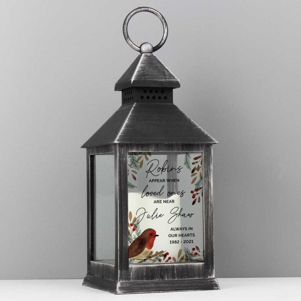 Personalised Robins Appear Memorial Black Lantern Extra Image 1